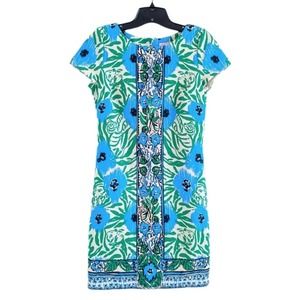 Lilly Pulitzer Layton Sea Oat Ikatty Blue Floral Print Shift Mini Dress Small